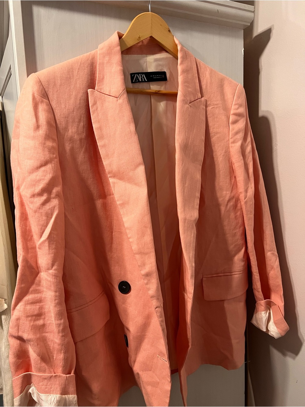 Zara Peach Linen Blazer